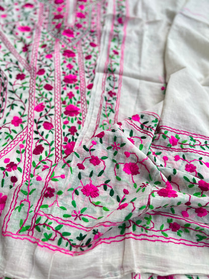 Fuchsia Bloom Ivory Hand-Embroidered Suit Set