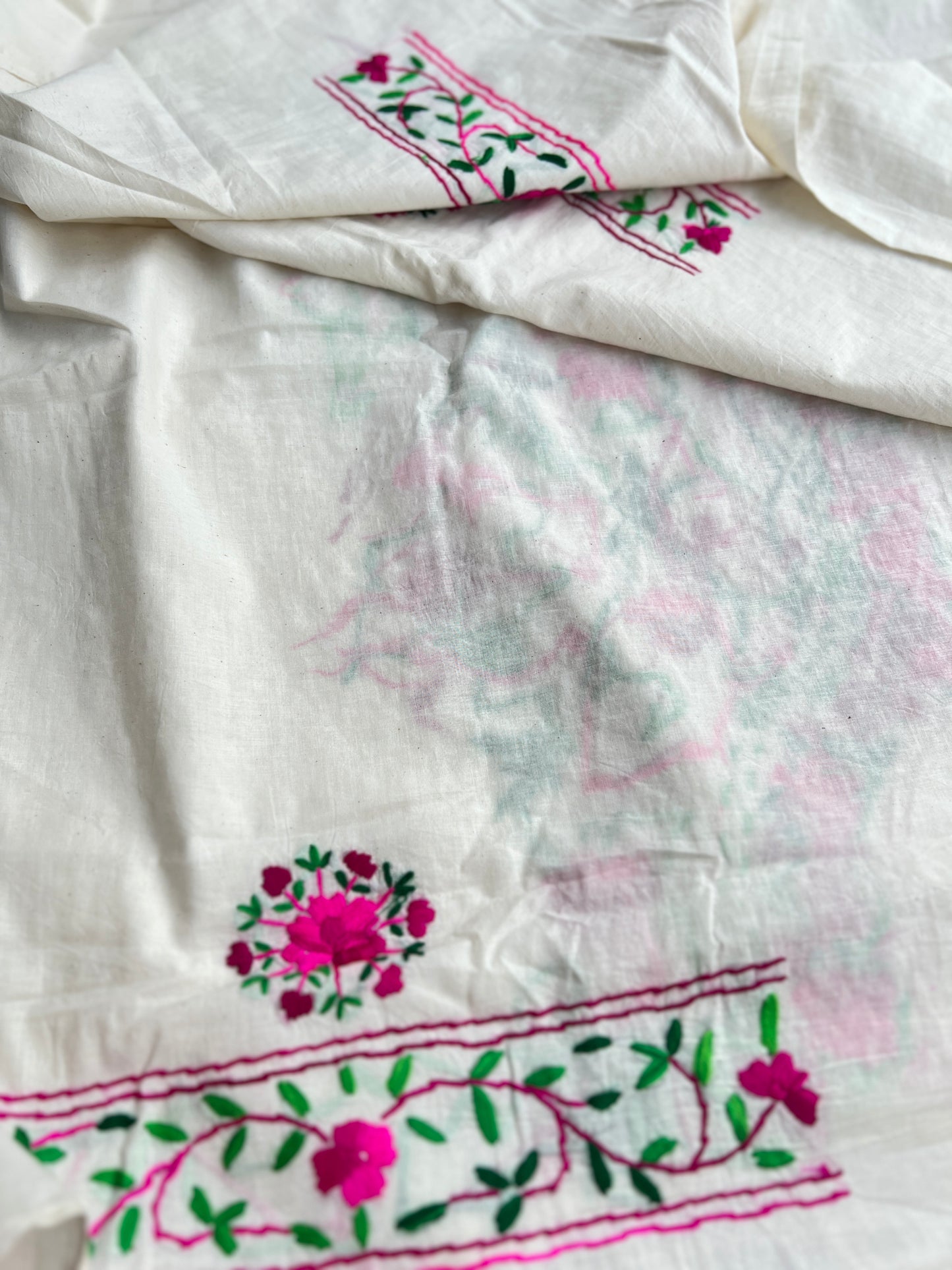 Fuchsia Bloom Ivory Hand-Embroidered Suit Set