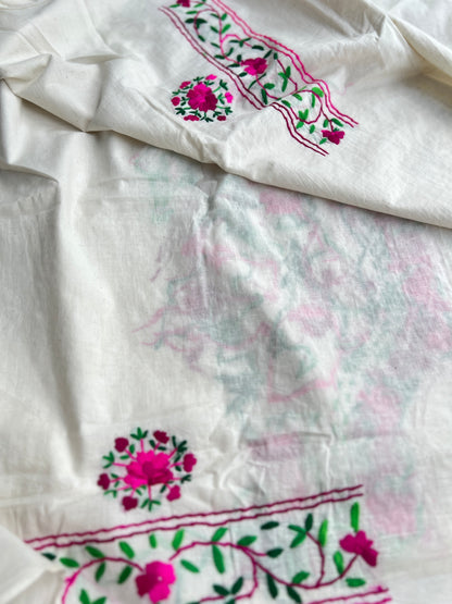 Fuchsia Bloom Ivory Hand-Embroidered Suit Set