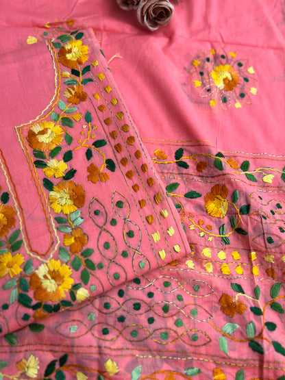 Gulmohar Pink Hand-Embroidered Suit Set