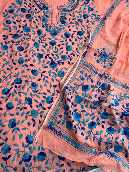 Peach Blossom Hand-Embroidered Suit Set