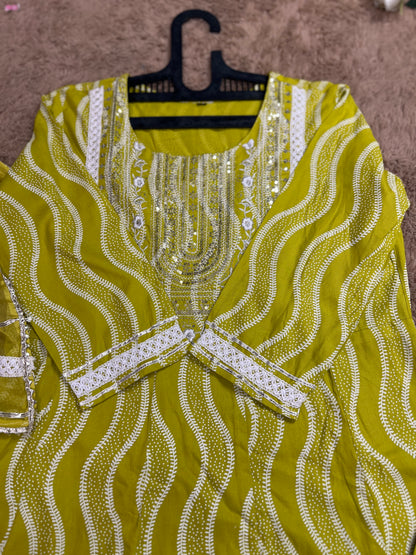 Lemon Slub Cotton Ready-to-Wear Anarkali Suit