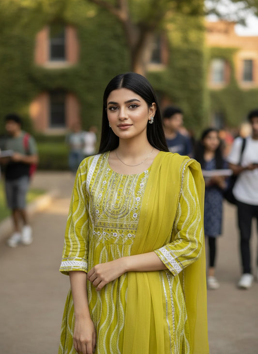 Lemon Slub Cotton Ready-to-Wear Anarkali Suit