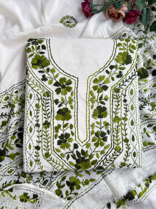 Olive Bloom Hand-Embroidered Suit Set