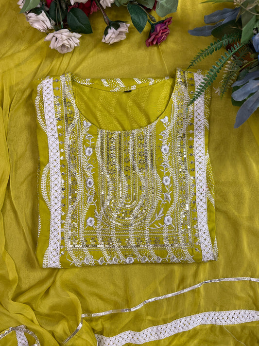 Lemon Slub Cotton Ready-to-Wear Anarkali Suit
