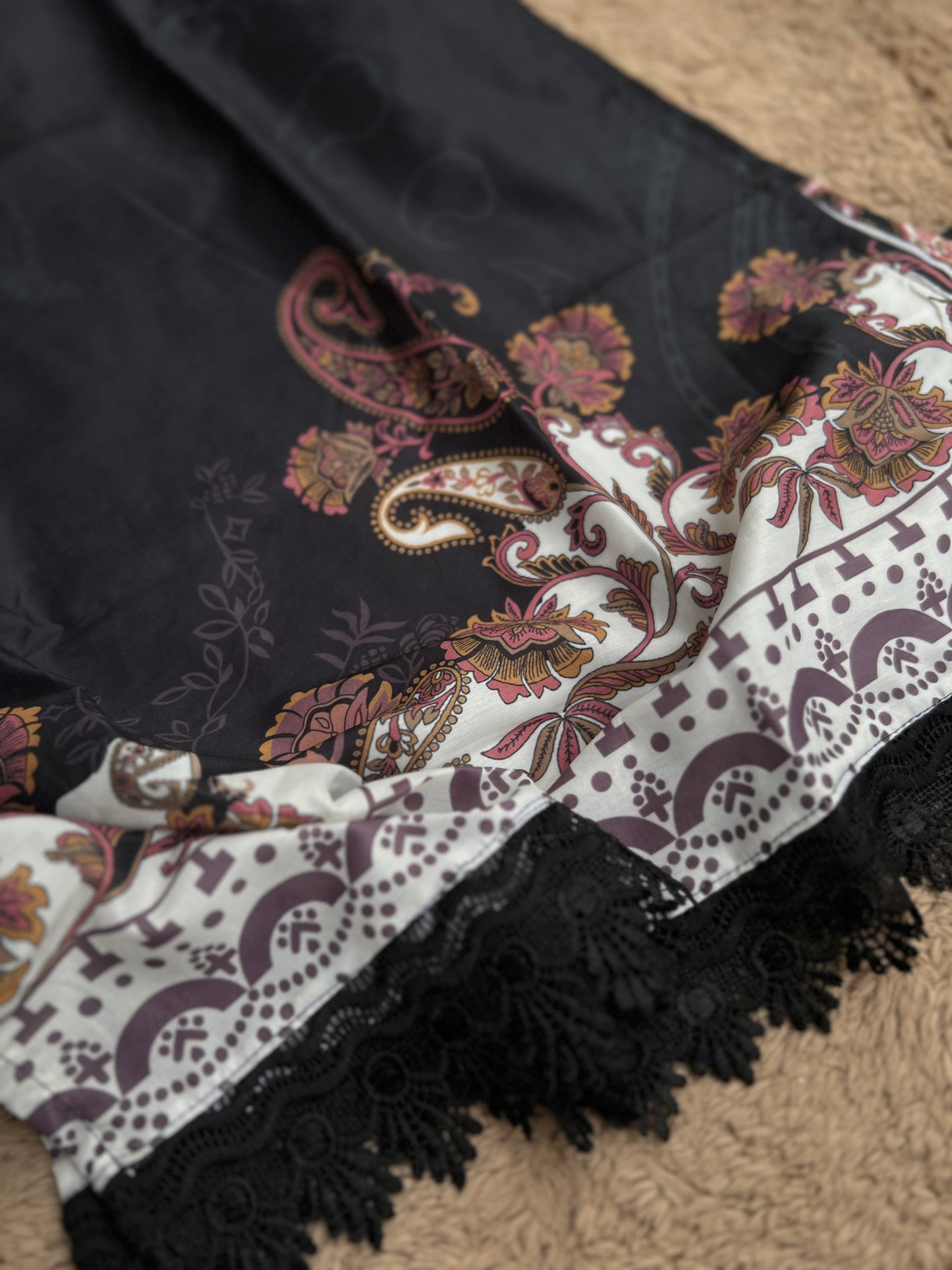 Black Karachi Print Maslin Suit with Dupatta – Timeless Ethnic Charm