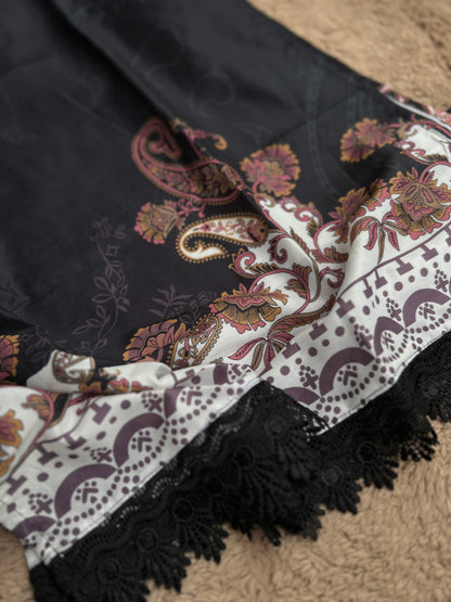 Black Karachi Print Maslin Suit with Dupatta – Timeless Ethnic Charm