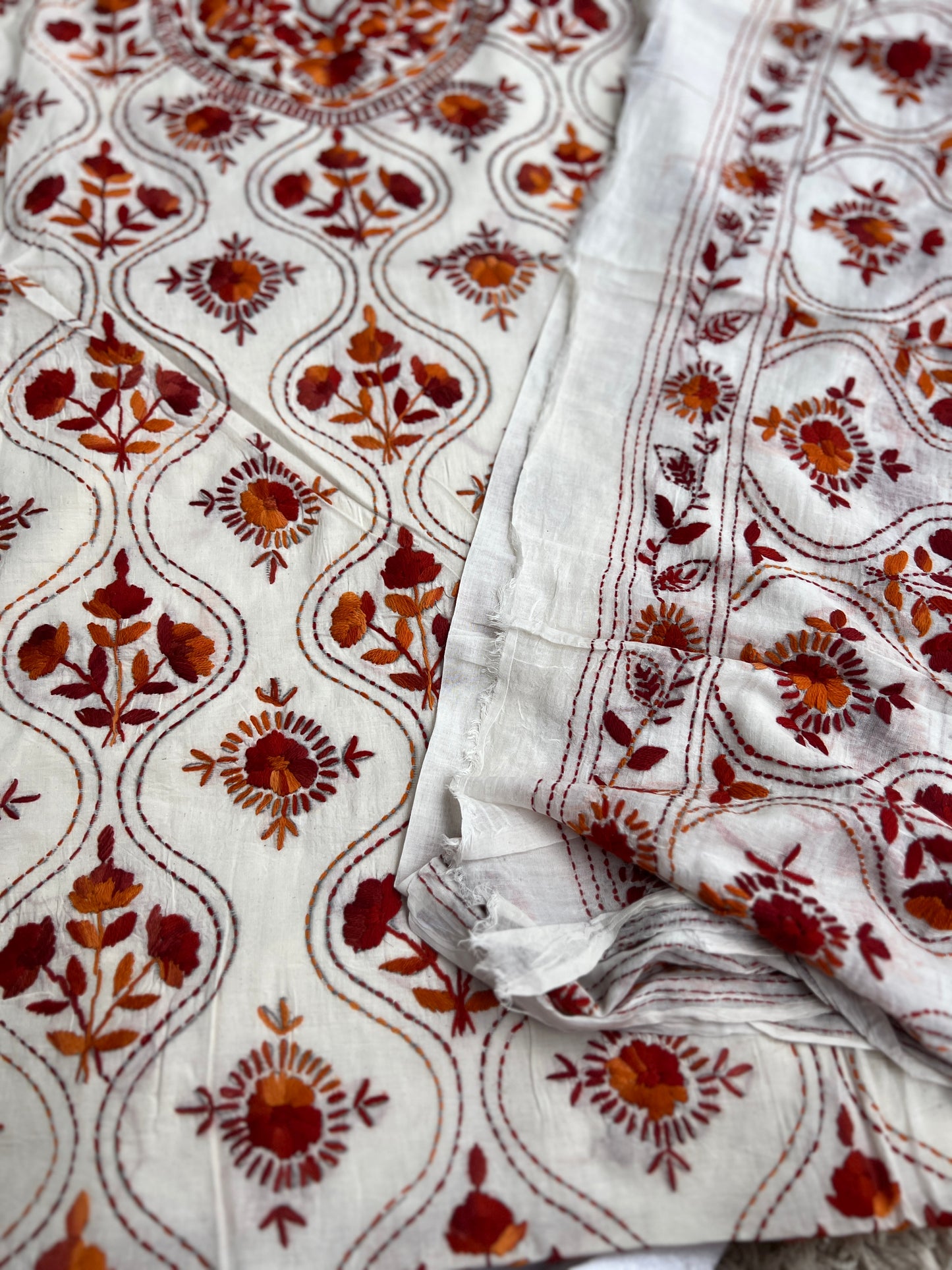 Ivory & Rust Floral Hand-Embroidered Suit Set