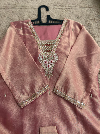 Shimmer Tissue Handworked Salwar Suit with Organza Dupatta – Festive Elegance