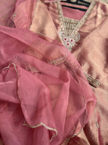 Shimmer Tissue Handworked Salwar Suit with Organza Dupatta – Festive Elegance