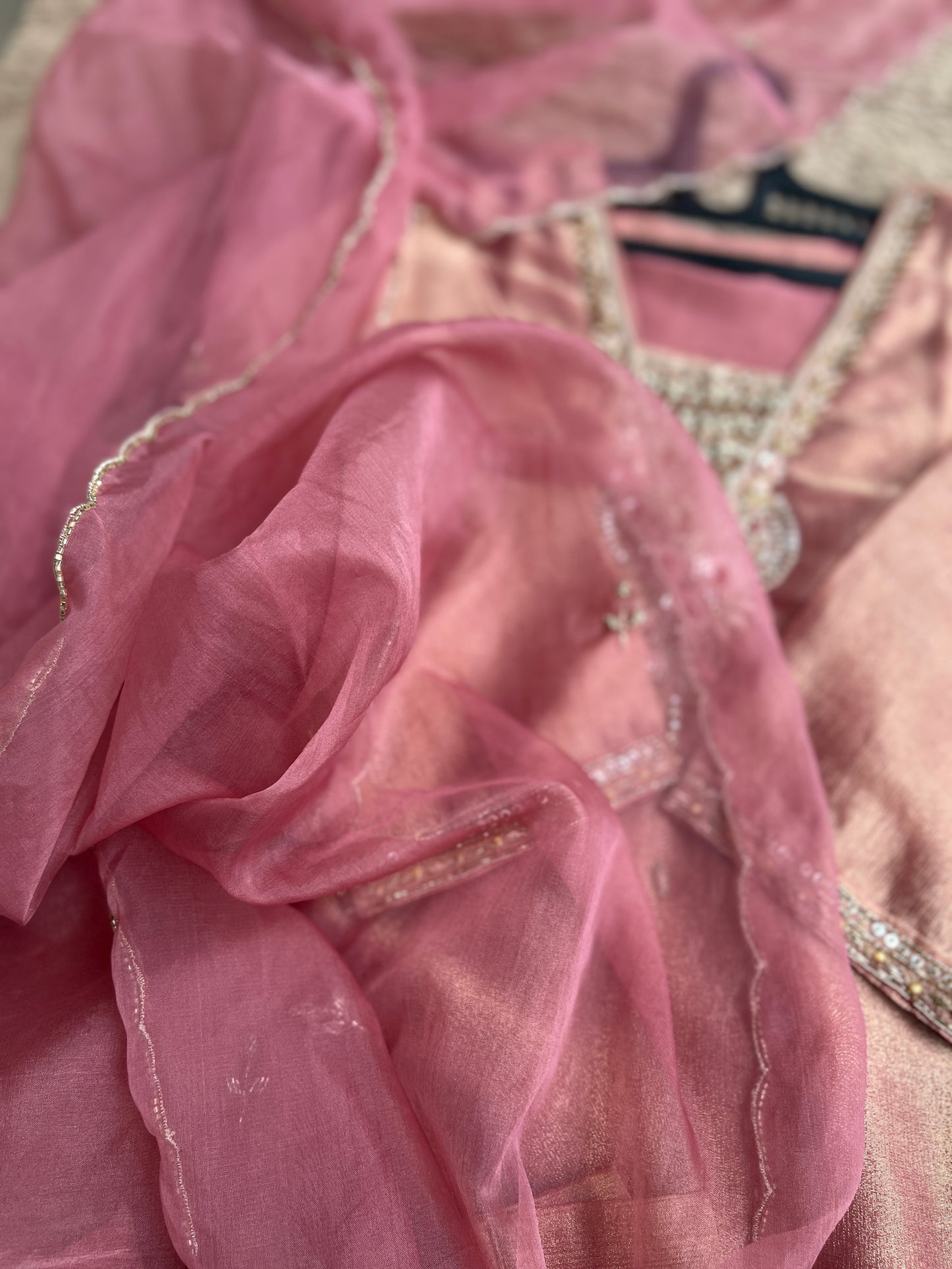 Shimmer Tissue Handworked Salwar Suit with Organza Dupatta – Festive Elegance