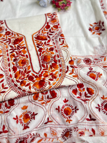 Ivory & Rust Floral Hand-Embroidered Suit Set