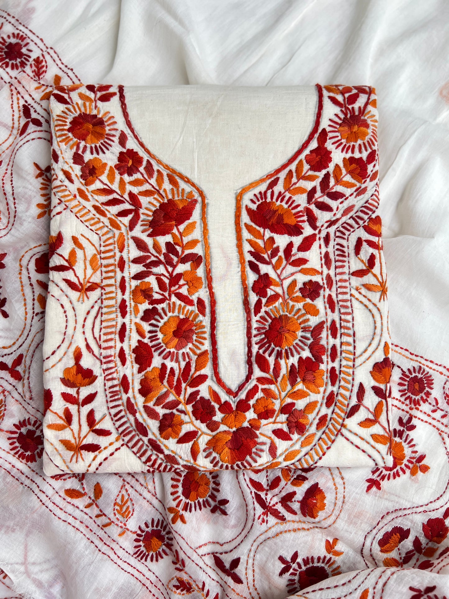 Ivory & Rust Floral Hand-Embroidered Suit Set