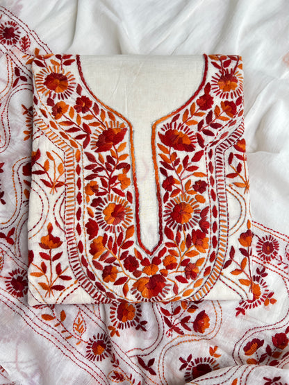 Ivory & Rust Floral Hand-Embroidered Suit Set