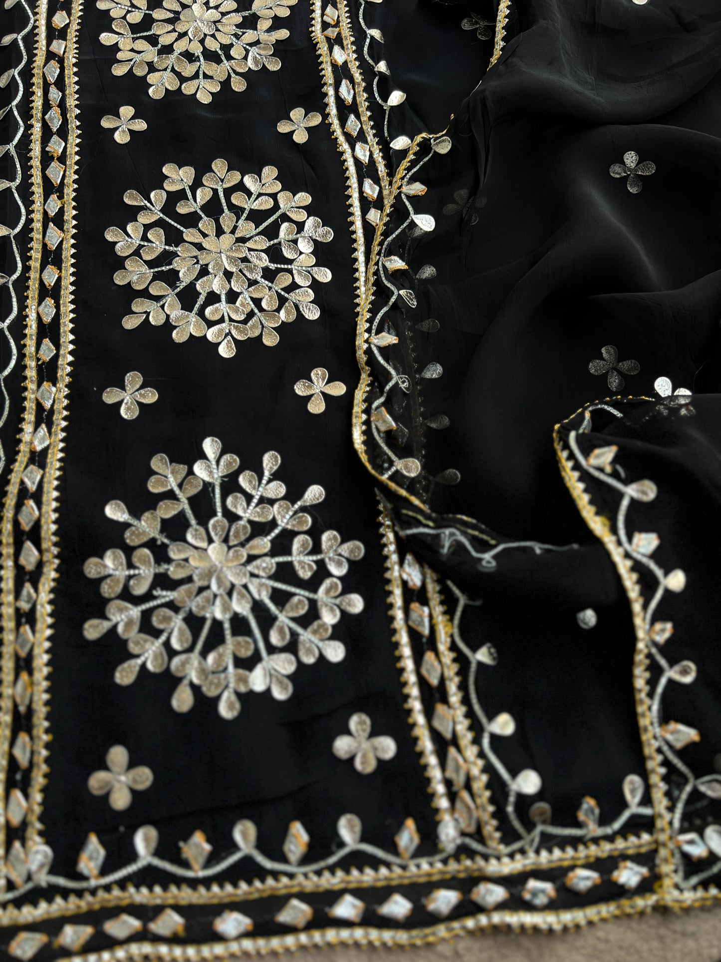 Designer Viscose Organza Ensemble with Heavy Gota Patti Embellished Neckline