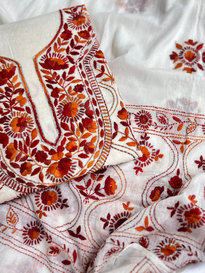 Ivory & Rust Floral Hand-Embroidered Suit Set