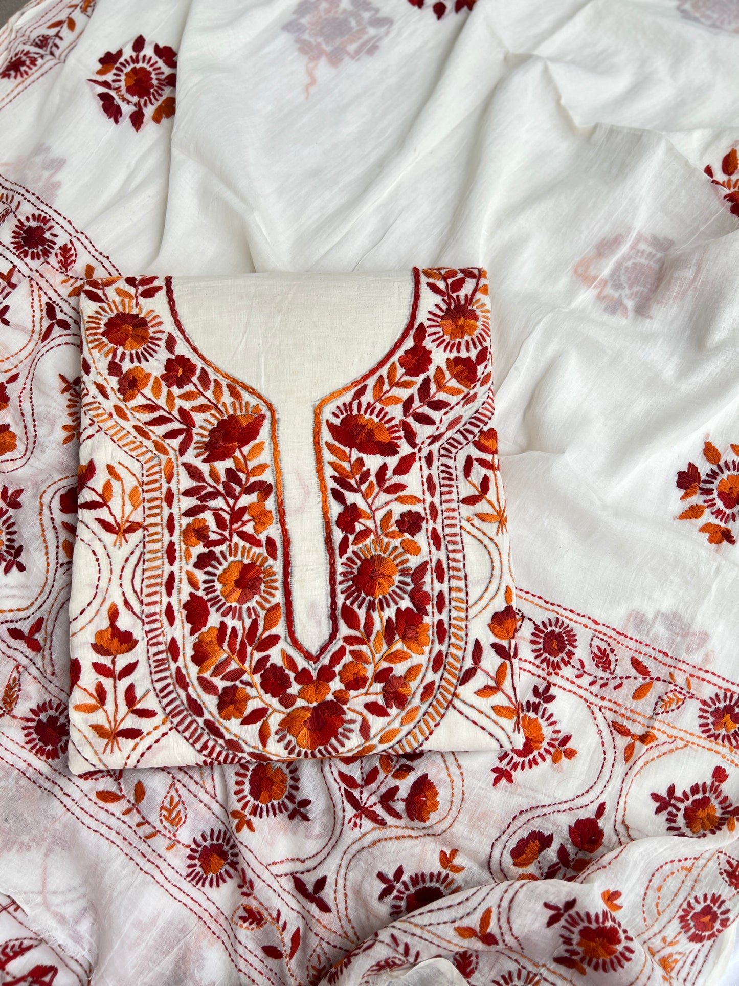 Ivory & Rust Floral Hand-Embroidered Suit Set