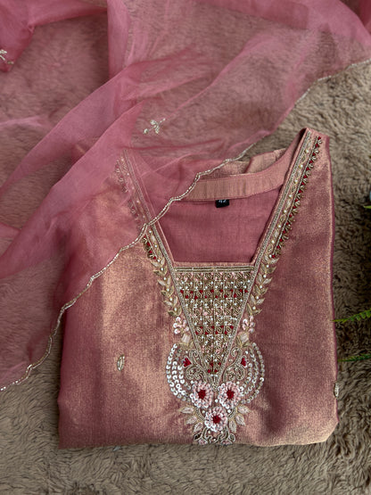 Shimmer Tissue Handworked Salwar Suit with Organza Dupatta – Festive Elegance