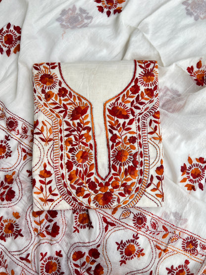 Ivory & Rust Floral Hand-Embroidered Suit Set