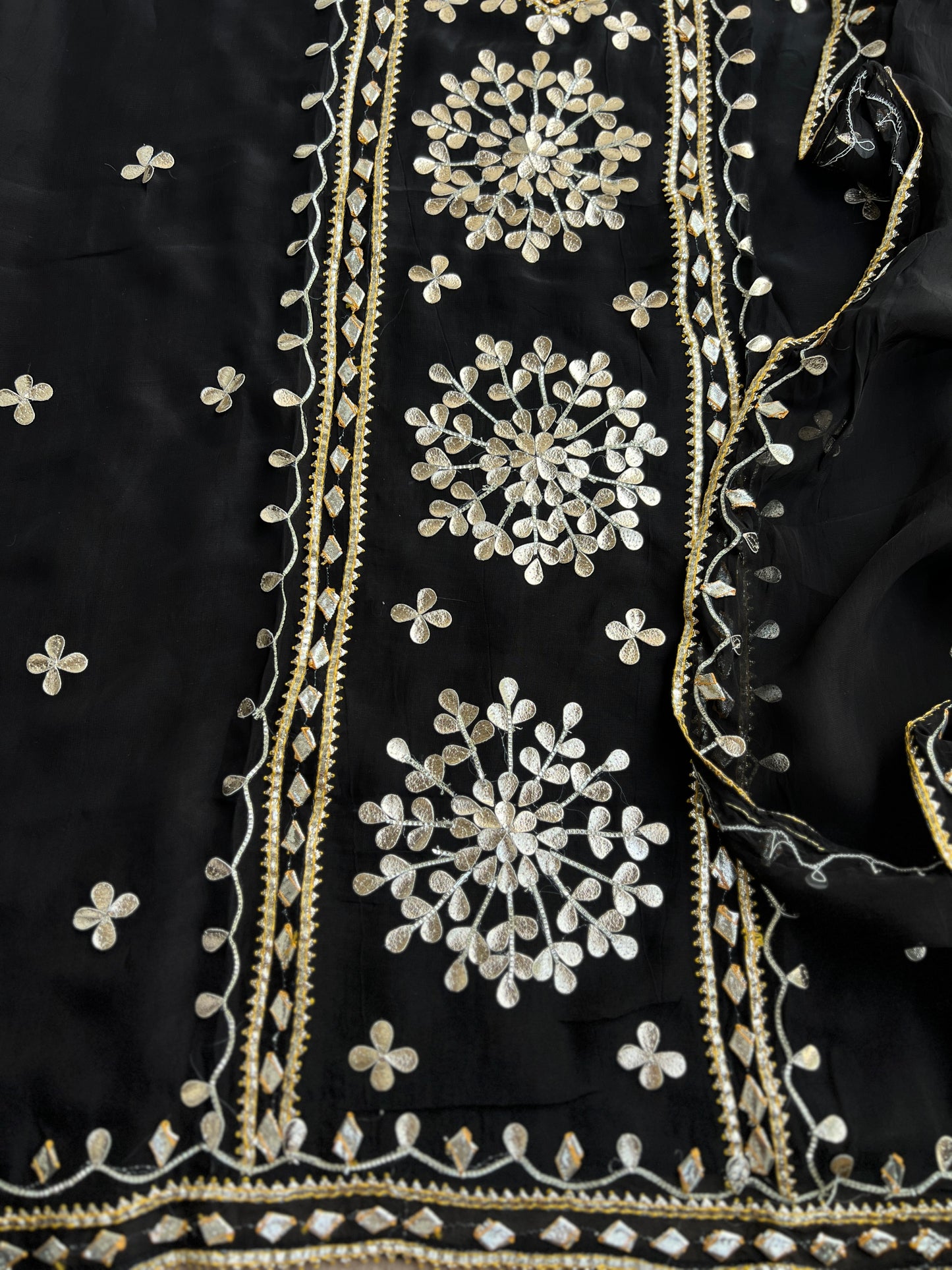 Designer Viscose Organza Ensemble with Heavy Gota Patti Embellished Neckline