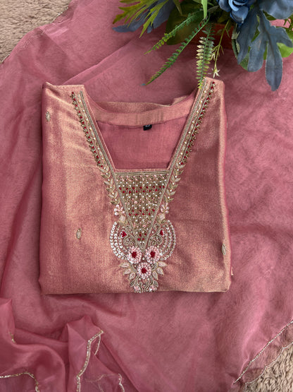 Shimmer Tissue Handworked Salwar Suit with Organza Dupatta – Festive Elegance