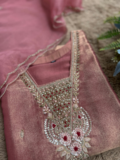 Shimmer Tissue Handworked Salwar Suit with Organza Dupatta – Festive Elegance