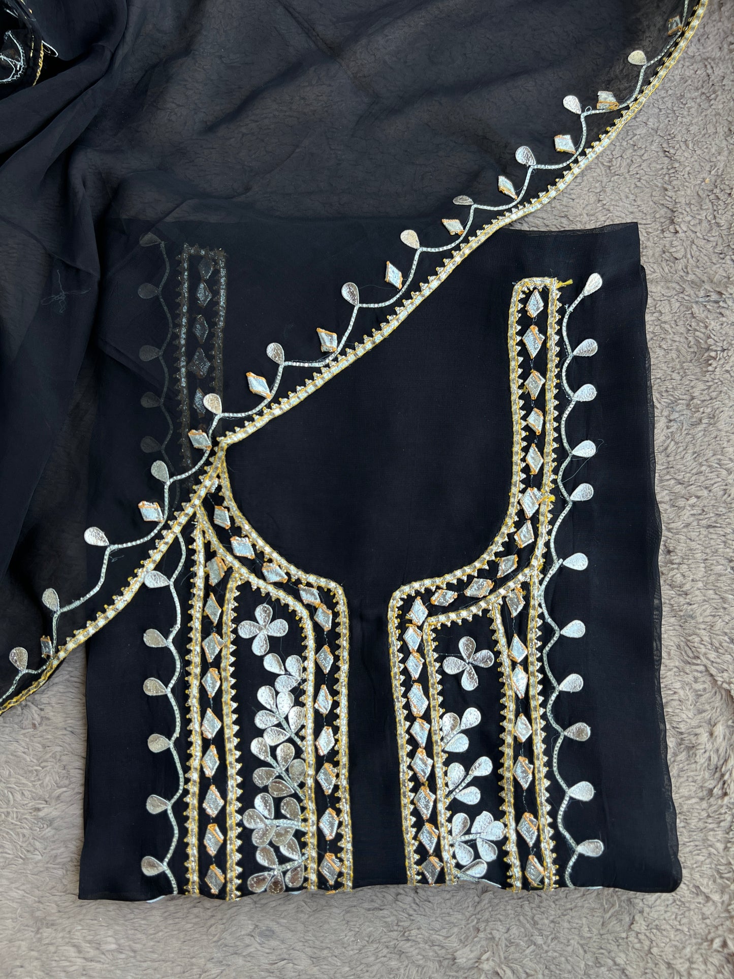 Designer Viscose Organza Ensemble with Heavy Gota Patti Embellished Neckline