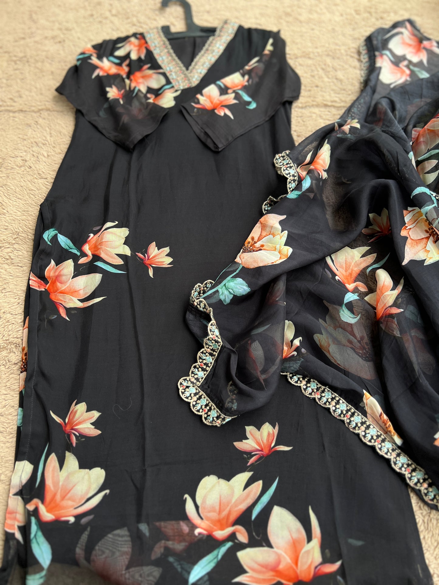 Chic Black Georgette Floral Ready To Wear Salwar Suit