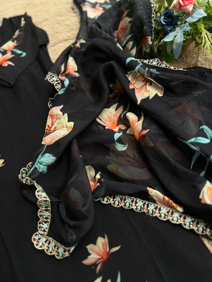 Chic Black Georgette Floral Ready To Wear Salwar Suit