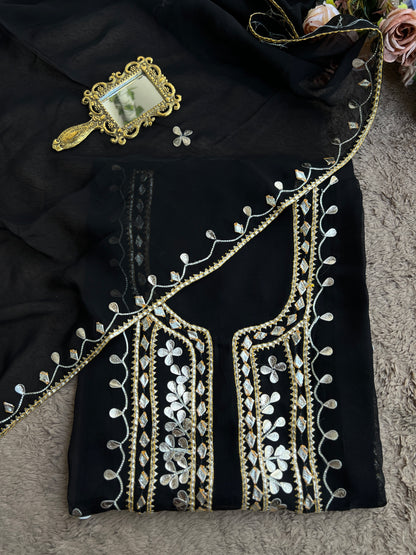 Designer Viscose Organza Ensemble with Heavy Gota Patti Embellished Neckline