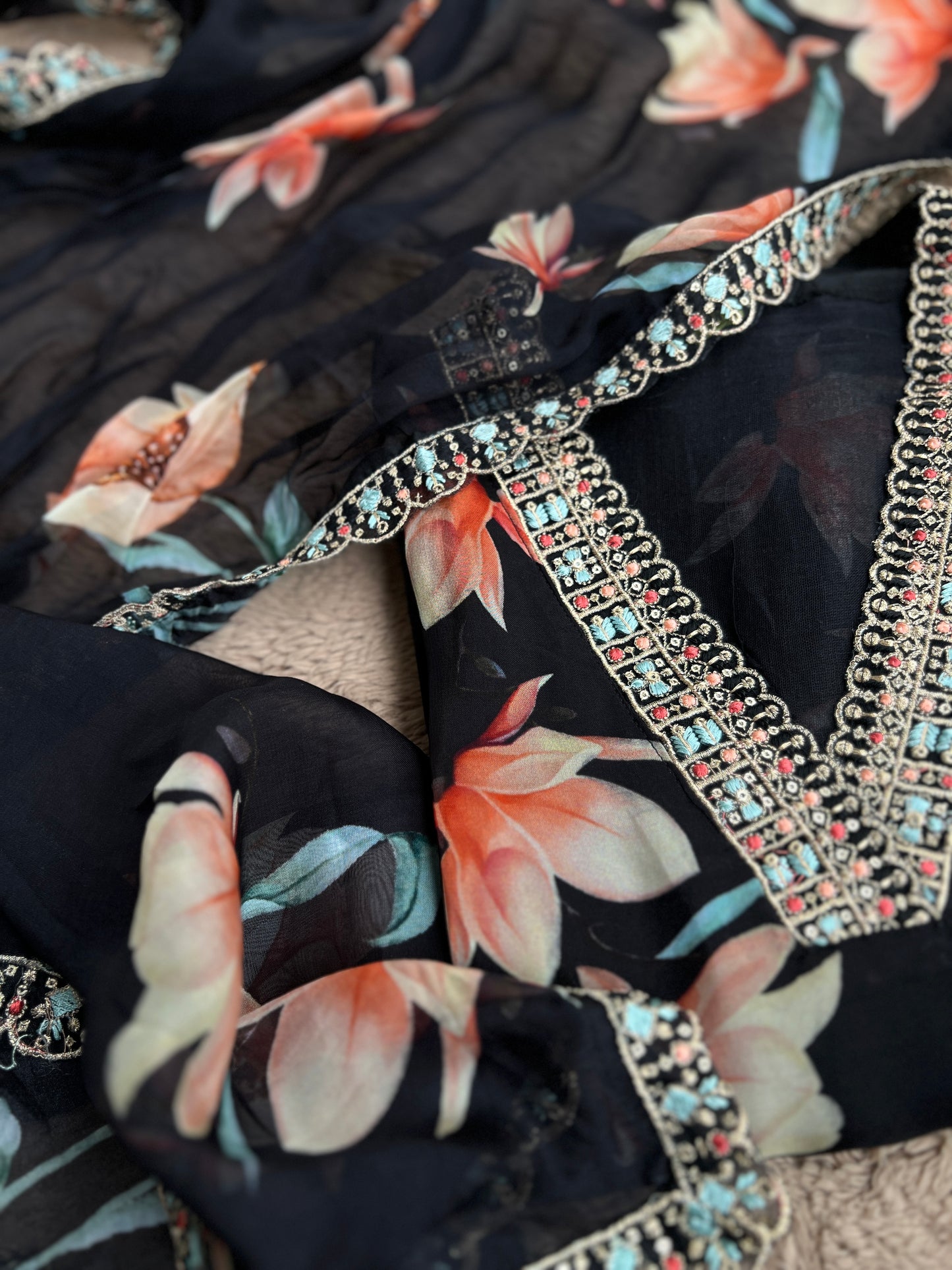 Chic Black Georgette Floral Ready To Wear Salwar Suit