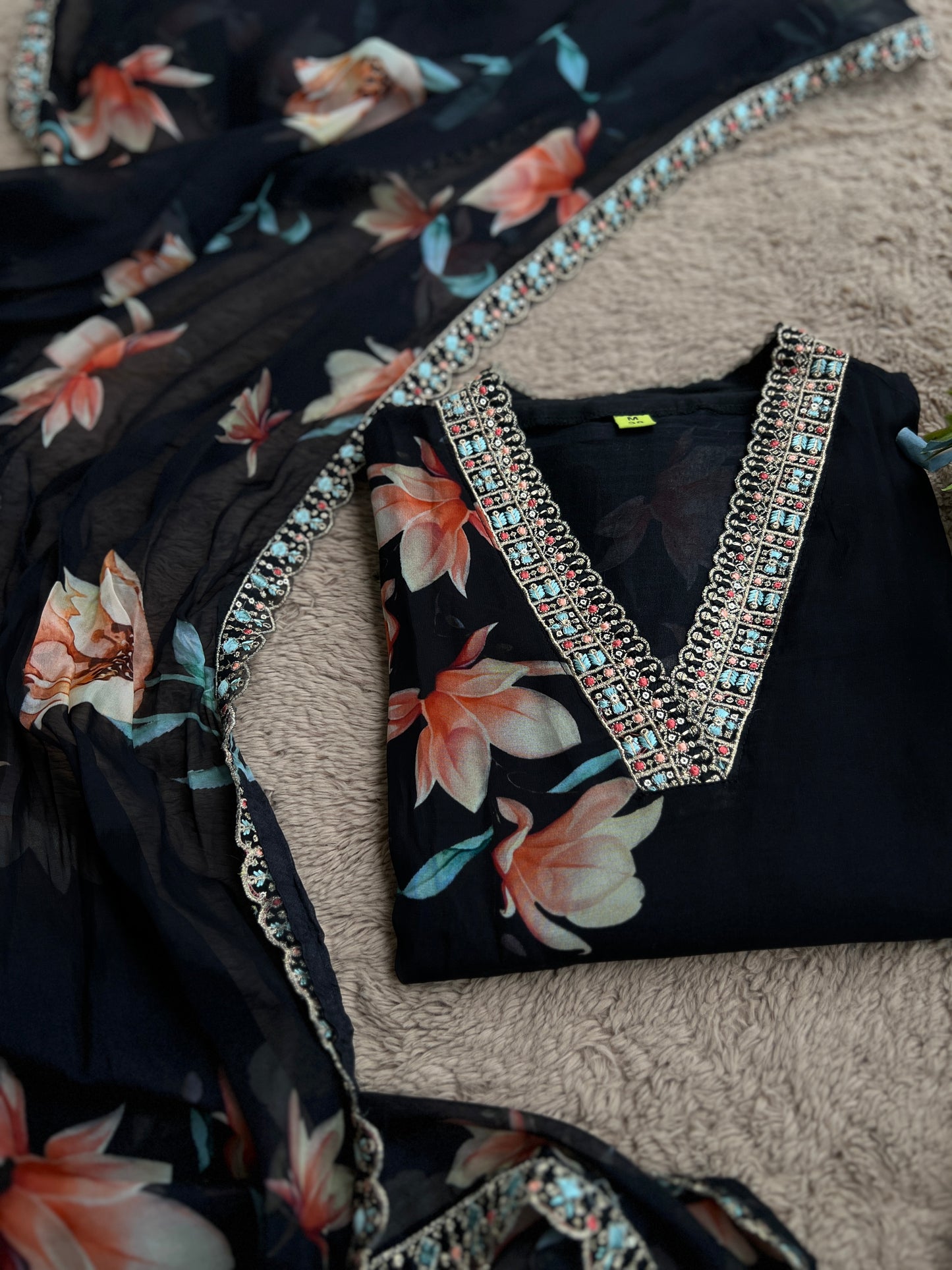 Chic Black Georgette Floral Ready To Wear Salwar Suit