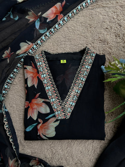 Chic Black Georgette Floral Ready To Wear Salwar Suit
