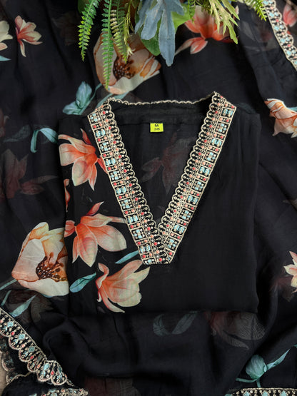Chic Black Georgette Floral Ready To Wear Salwar Suit