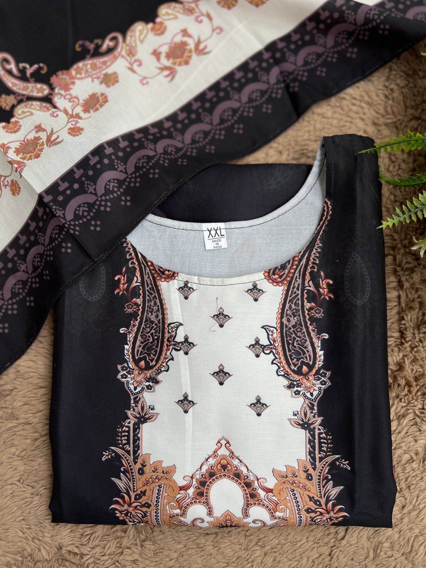 Black Karachi Print Maslin Suit with Dupatta – Timeless Ethnic Charm