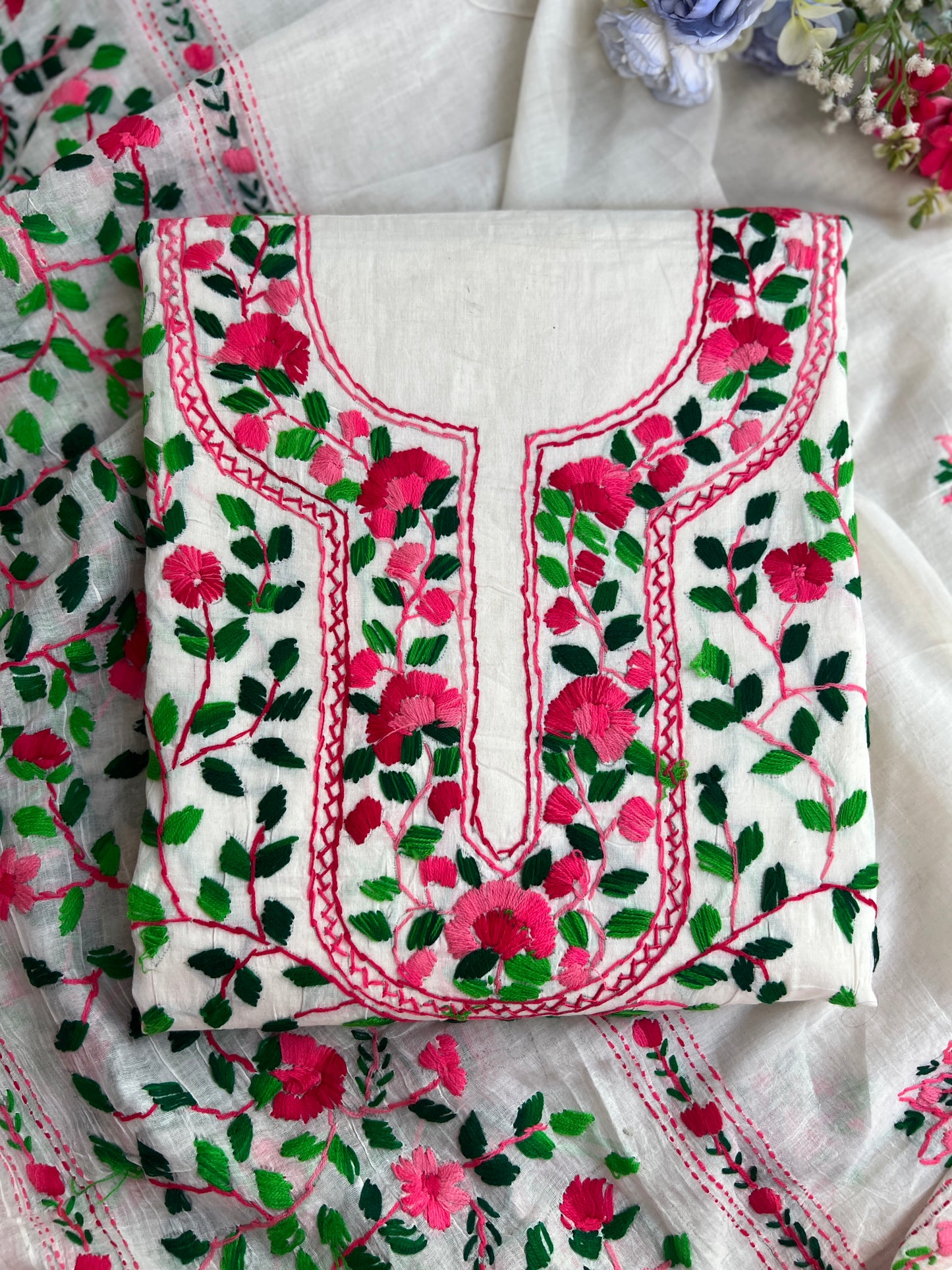 Ivory Multicolour Floral Hand-Embroidered Suit Set
