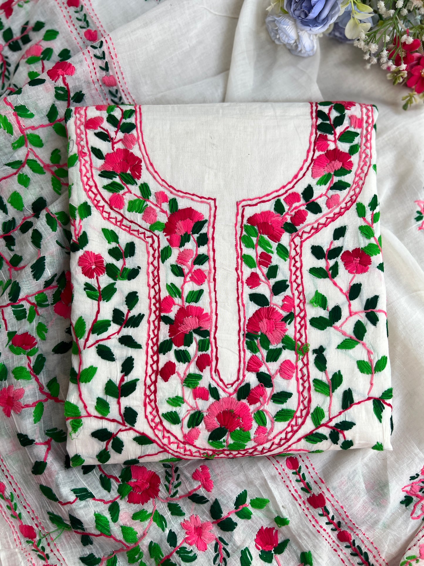 Ivory Multicolour Floral Hand-Embroidered Suit Set
