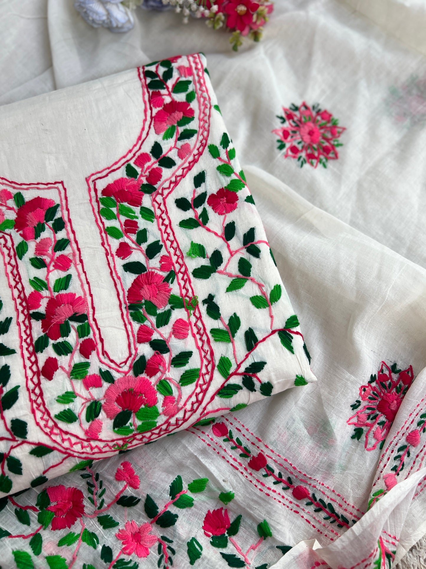 Ivory Multicolour Floral Hand-Embroidered Suit Set
