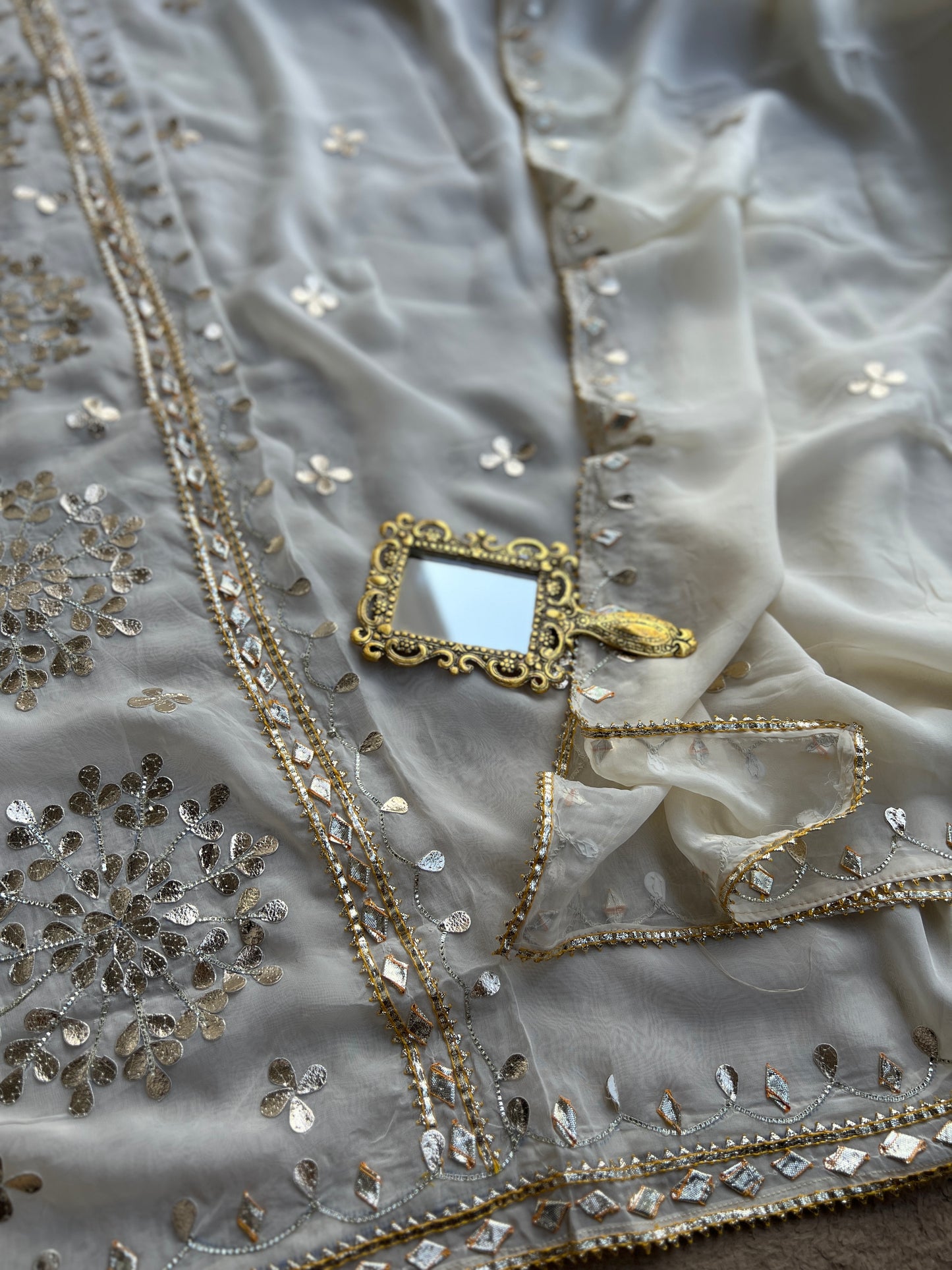 Designer Viscose Organza Ensemble with Heavy Gota Patti Embellished Neckline