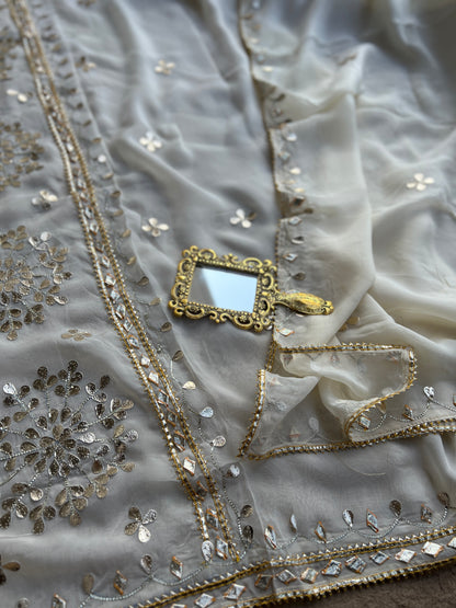 Designer Viscose Organza Ensemble with Heavy Gota Patti Embellished Neckline