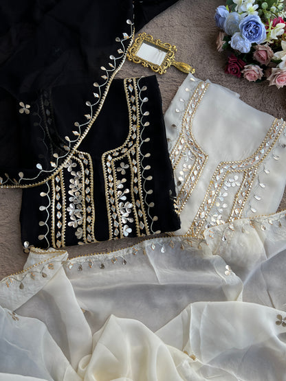 Designer Viscose Organza Ensemble with Heavy Gota Patti Embellished Neckline