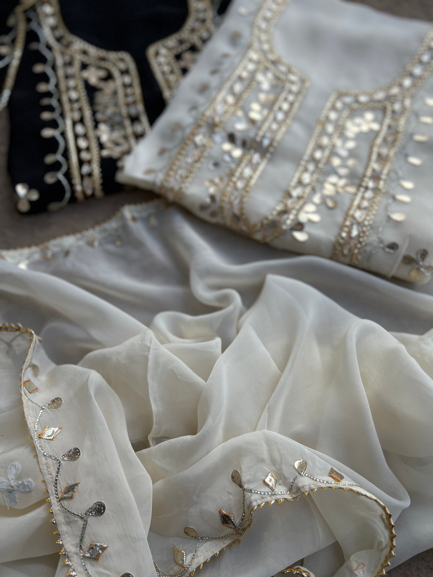 Designer Viscose Organza Ensemble with Heavy Gota Patti Embellished Neckline