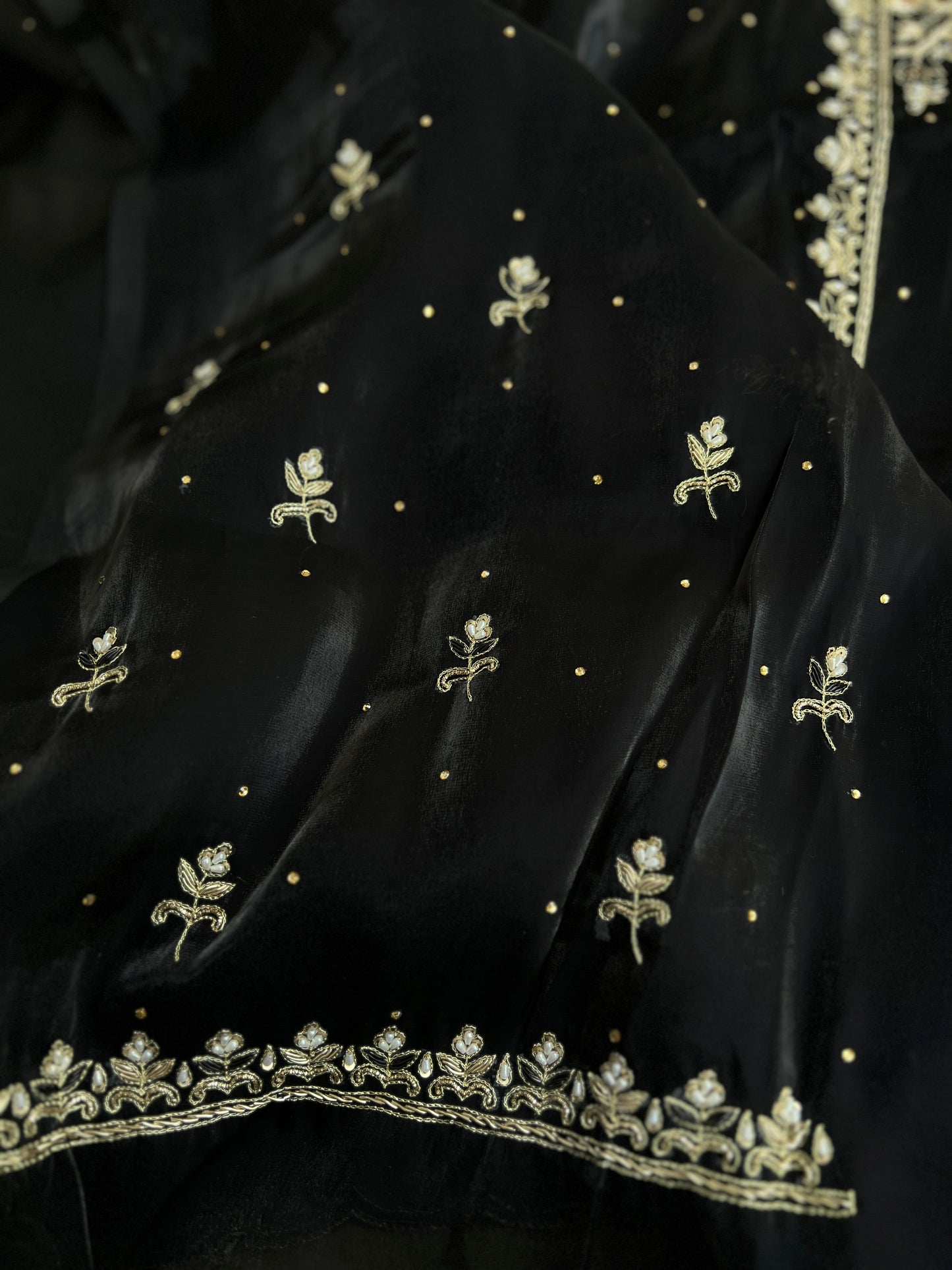Black Farrukhabadi Dabka & Zari Handwork Unstitched Suit
