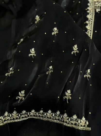 Black Farrukhabadi Dabka & Zari Handwork Unstitched Suit
