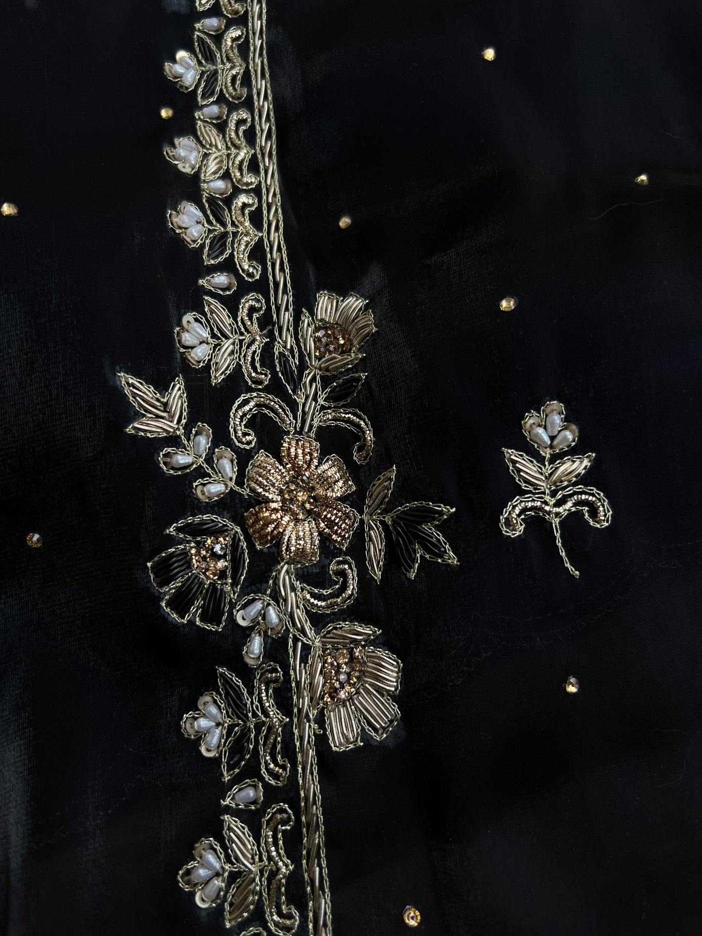 Black Farrukhabadi Dabka & Zari Handwork Unstitched Suit