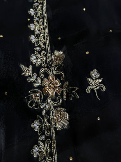 Black Farrukhabadi Dabka & Zari Handwork Unstitched Suit