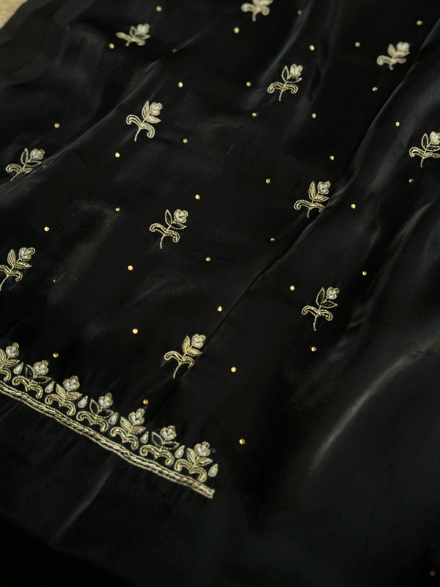 Black Farrukhabadi Dabka & Zari Handwork Unstitched Suit