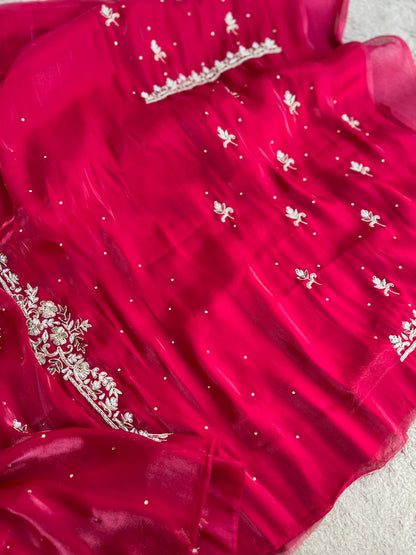 Crimson Red  Farrukhabadi Dabka & Zari Handwork Unstitched Suit