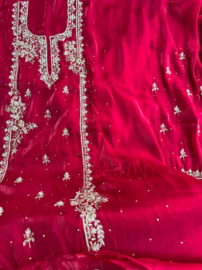Crimson Red  Farrukhabadi Dabka & Zari Handwork Unstitched Suit