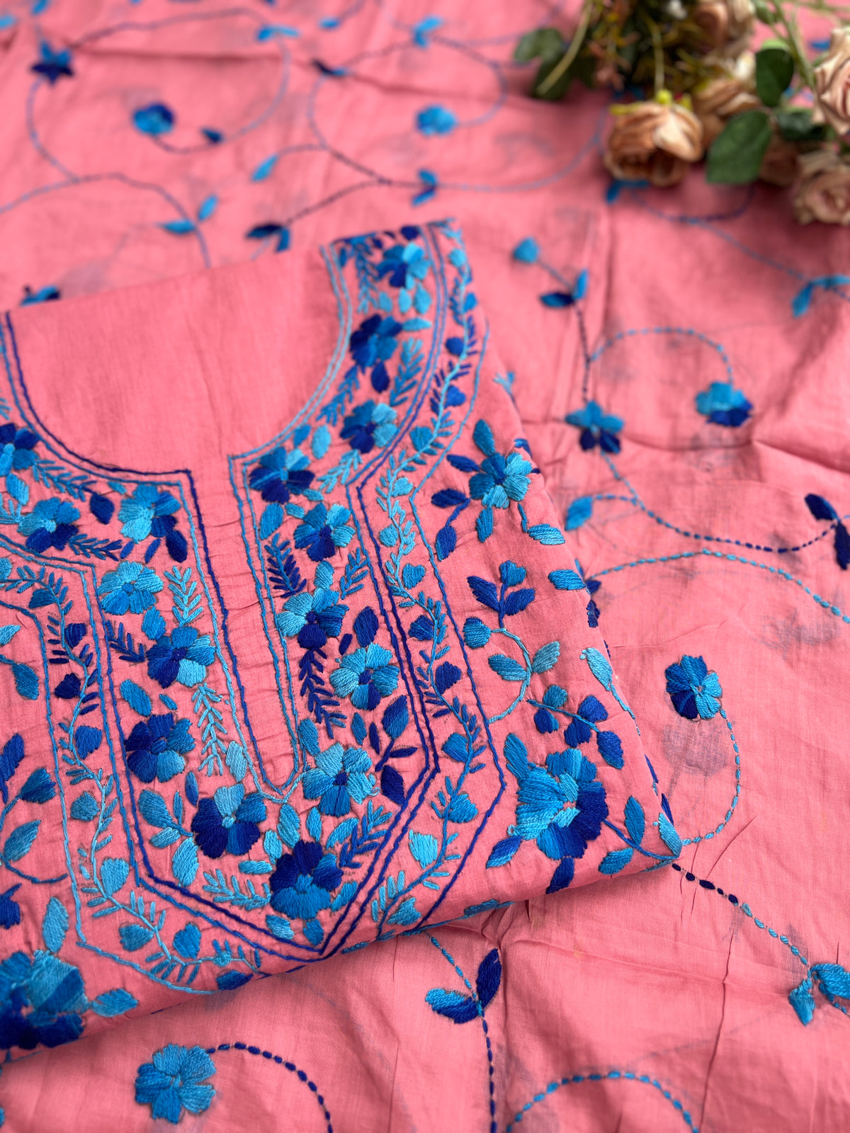 Rose Pink Floral Embroidered Suit